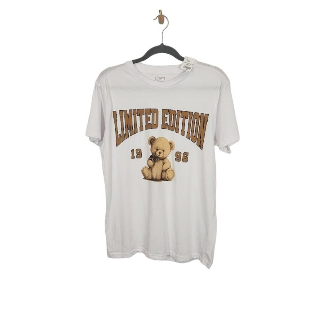 Limited Edition 1995‎ Bear Short Sleeve Crewneck Graphic Tee in White Size Small